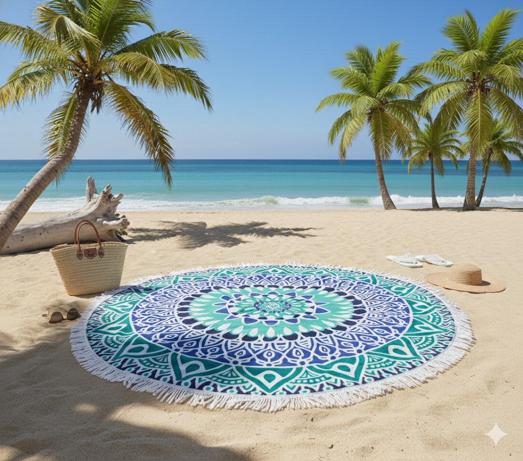 Round towel - Blue Aztec