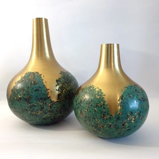 Gold and Green Metal Bubble Vase