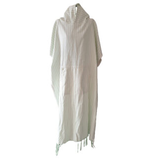 Hooded Turkish Cotton Poncho Beige Stripe