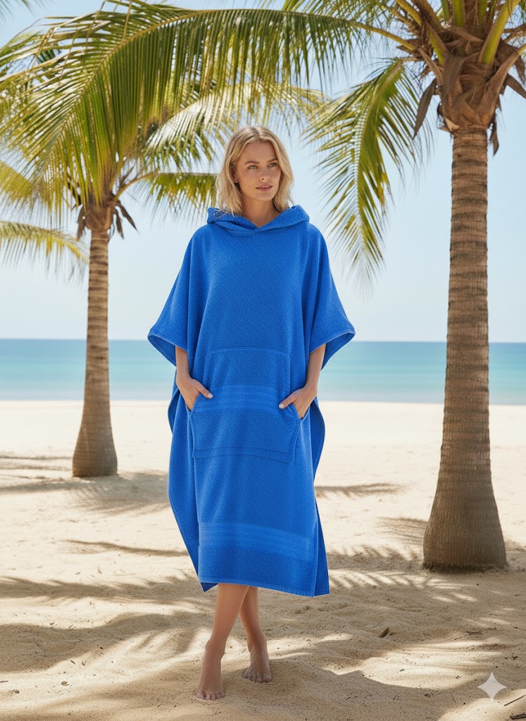 Hooded cotton poncho plain (Calf-length)