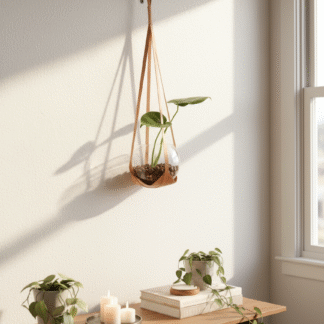 Boho Faux Leather Hanging Planter