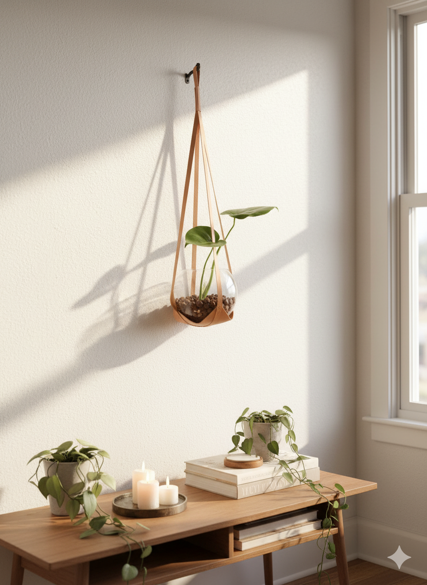 Boho Faux Leather Hanging Planter