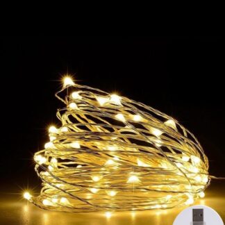 USB Light String on Silver Wire Warm White 10m