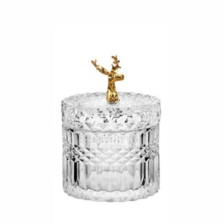 Glass Trinket Jar Gold Reindeer 12cm