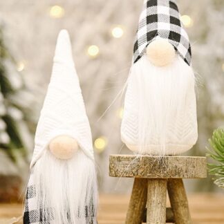 Pair of 2 Black and White Plaid Gnomes 19cm