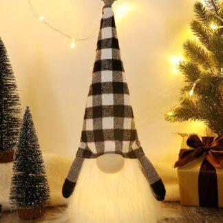 Large Gnome with LED Light and Buffalo Plaid Hat 48cm