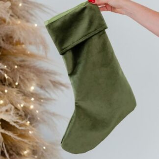 Velvet Christmas Stocking Olive Green 36cm