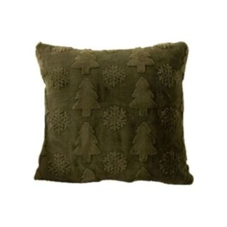 Christmas Scatter Cover Plush Trees Olive Green 45x45cm