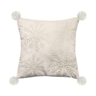 Christmas Scatter Cover Snowflakes & Pom Poms 45x45cm