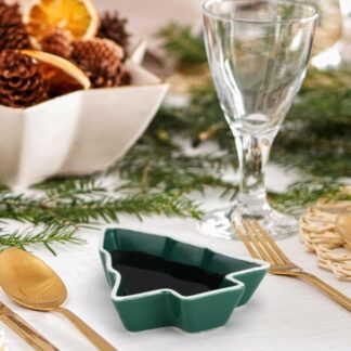 Set of 3 Small Ceramic Tree Plates Green 10cm