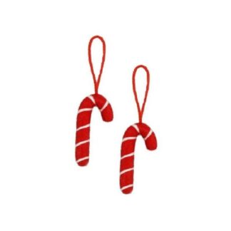 Pair of 2 Felt Candy Cane Pendants Red