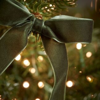 Set of 10 Velvet Bows with Twist Ties Olive Green 20cm