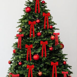 Set of 10 Velvet Bows with Twist Ties Christmas Red 20cm