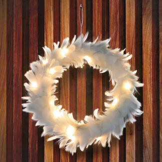 LED Lights Feather Wreath with White 30cm