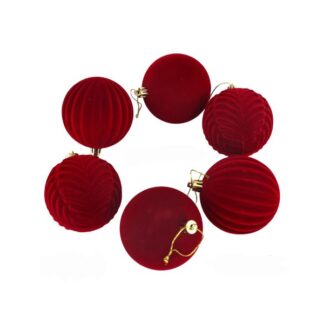 Flocked Velvet Baubles Dark Red Box of 6