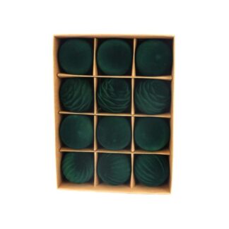 Flocked Velvet Baubles Dark Green Box of 12