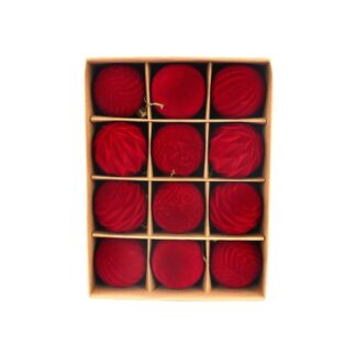 Flocked Velvet Baubles Dark Red Box of 12