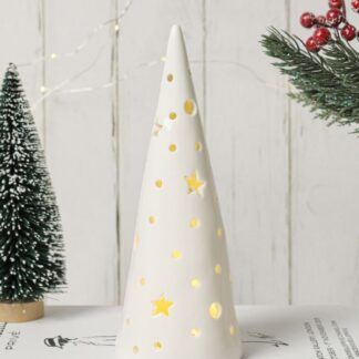 White Ceramic LED Cone Tree 19cm