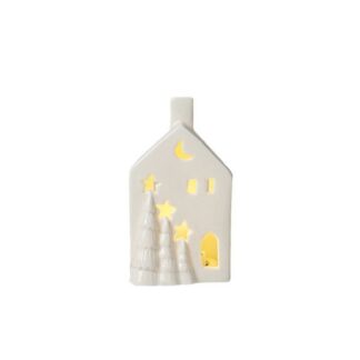 White Ceramic LED House Three Trees 11.8cm