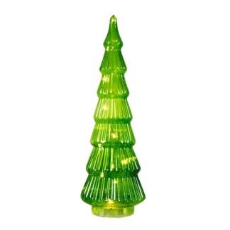 Glass Tiered LED Tree Green 33cm