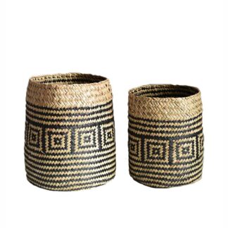 Pair of 2 Natural & Black Tribal Baskets