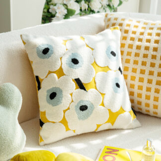 Scandi Flower Tufted Cushion Yellow 45x45cm