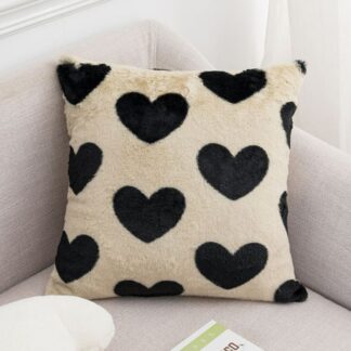 Black Hearts Faux Fur Cushion 45x45cm