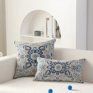 Persian Chenille Cushions Blue and Beige 45x45cm or 50x30cm
