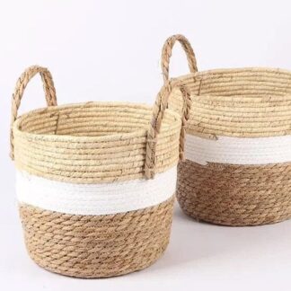Braided Basket Natural & White Medium