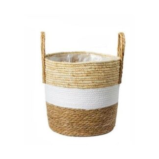 Braided Basket Natural & White Small