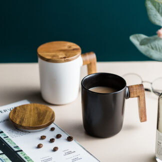 Nordic Ceramic Mug with Wood Detail White