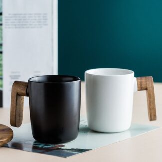 Nordic Ceramic Mug with Wood Detail Black