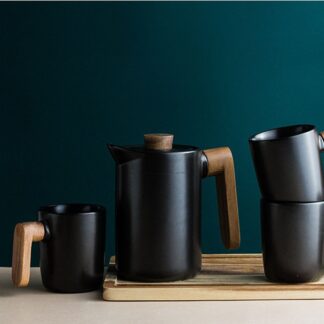 Nordic Ceramic Slim Teapot with Wood Detail Black