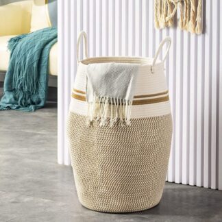 Large Cotton & Jute Rope Laundry Basket Ivory & Brown