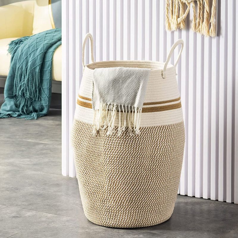 Large Cotton & Jute Rope Laundry Basket Ivory & Brown