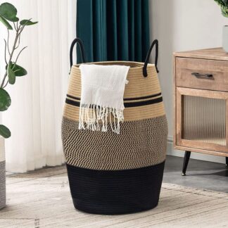 Large Cotton & Jute Rope Laundry Basket Black & Brown