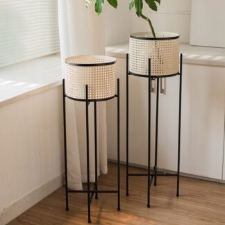 Pair of 2 Metal Rattan Planters