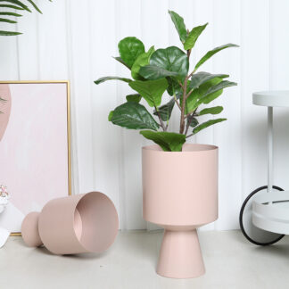 Large Metal Pedestal Planter Rose Pink