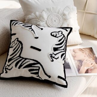 Tufted Velvet Zebra Cushion Ivory & Black 45x45cm