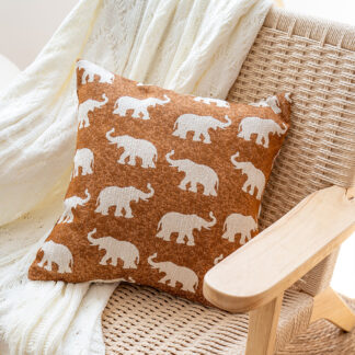 Jacquard Elephant Pattern Cushion Caramel & Ivory 45x45cm