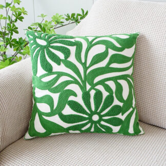 Embroidered Green Botanical Cushion 45x45cm