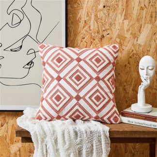 Geometric Embroidered Cushion Coral 45x45cm