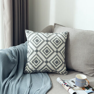 Geometric Embroidered Cushion Grey 45x45cm