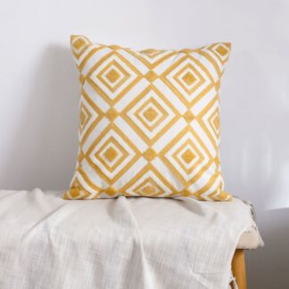Geometric Embroidered Cushion Yellow 45x45cm