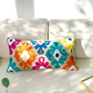 Bright Boho Embroidered Cushion Rectangle 30x50cm