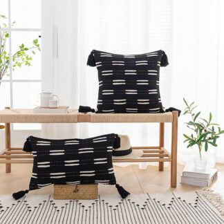 Woven Cotton Square Cushion Ivory & Black 45x45cm