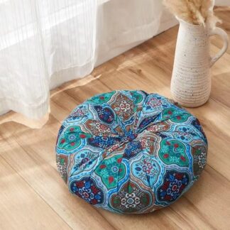Round Boho Futon Cushion Blue 40x40cm