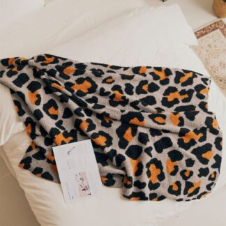Leopard Print Blanket Taupe & Orange 160x130cm