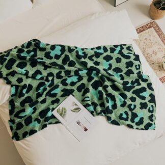 Leopard Print Blanket Green Aqua 160x130cm