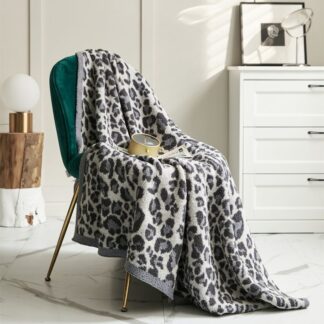 Leopard Print Blanket Grey 160x130cm